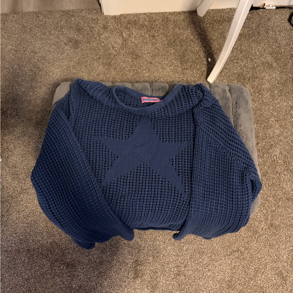 Edikted Navy Star Crew Neck Sweater